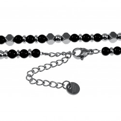 57cm tot 62cm Onyx Kralenketting Heren - Verstelbaar - RVS Halsketting