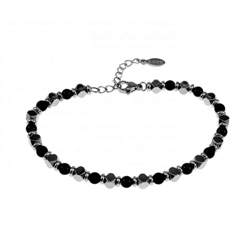 18cm tot 21cm Onyx Armband Heren - Verstelbaar - RVS - Natuursteen - Kralen Armband