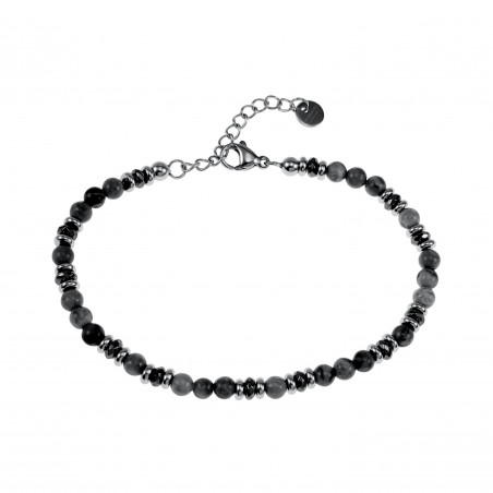 21cm Larvikiet Armband Heren Verstelbaar RVS Natuursteen Kralen Armband