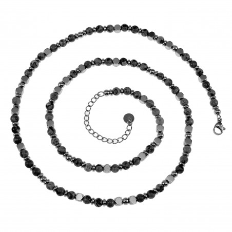 62cm Larvikiet Kralenketting Heren - Verstelbaar - RVS Halsketting