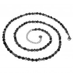 62cm Larvikiet Kralenketting Heren - Verstelbaar - RVS Halsketting