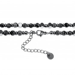 62cm Larvikiet Kralenketting Heren - Verstelbaar - RVS Halsketting