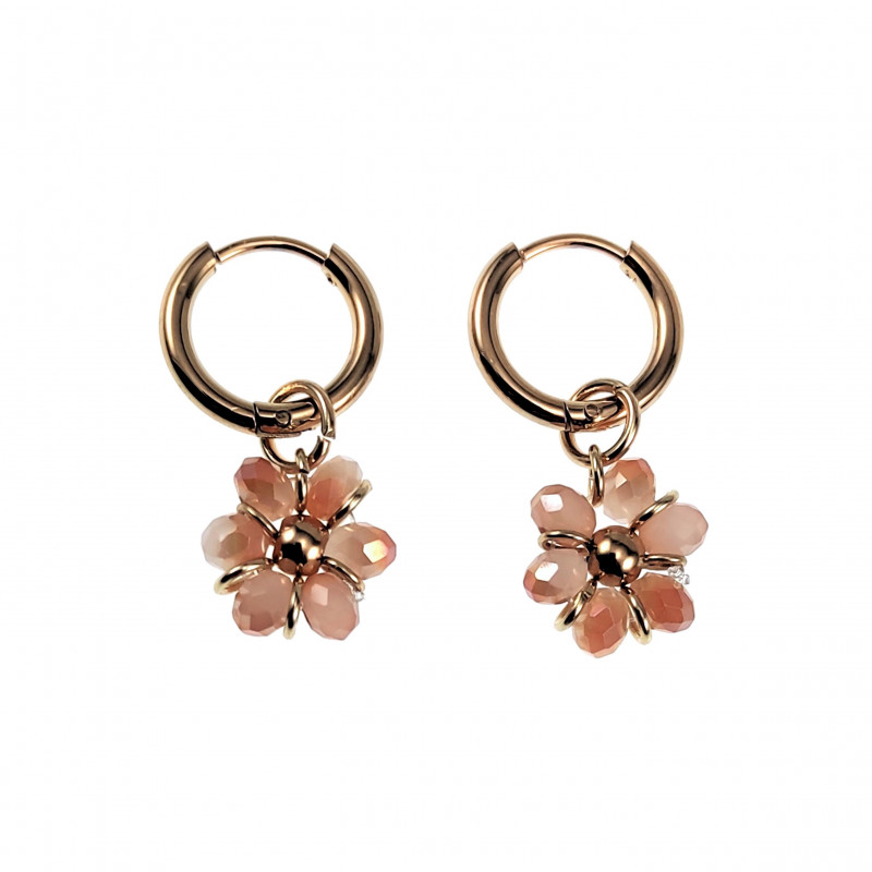 Verguld RVS Oorbellen Amber/Gebroken Wit Kristallen Bloemhanger Verguld RVS Oorbellen Amber/Gebroken Wit Kristallen Bloemhanger