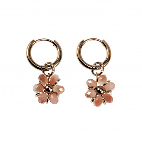 Verguld RVS Oorbellen Amber/Gebroken Wit Kristallen Bloemhanger