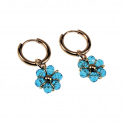∅14mm x 2mm Oorringen Dames - Verguld RVS - Aquamarijn ab Gefacetteerde Kristallen Bloem Hanger - Bungelende Oorbellen
