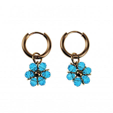 ∅14mm x 2mm  Verguld RVS Oorbellen Aquamarijn ab Kristallen Bloemhanger