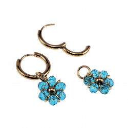 ∅14mm x 2mm Oorringen Dames - Verguld RVS - Aquamarijn ab Gefacetteerde Kristallen Bloem Hanger - Bungelende Oorbellen