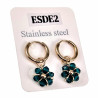 ∅14mm Verguld RVS Oorbellen Malachietgroene Kristallen Bloemhanger