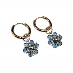 ∅14mm x 2mm Oorringen Dames - Verguld RVS - Transparant Blauwe Gefacetteerde Kristallen Bloem Hanger - Bungelende Oorbellen