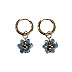 ∅14mm x 2mm Oorringen Dames - Verguld RVS - Transparant Blauwe Gefacetteerde Kristallen Bloem Hanger - Bungelende Oorbellen