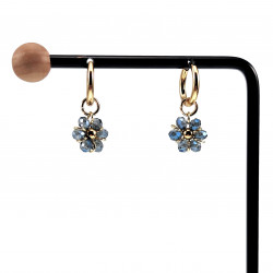 ∅14mm x 2mm Oorringen Dames - Verguld RVS - Transparant Blauwe Gefacetteerde Kristallen Bloem Hanger - Bungelende Oorbellen