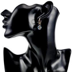 ∅14mm x 2mm Oorringen Dames - Verguld RVS - Transparant Blauwe Gefacetteerde Kristallen Bloem Hanger - Bungelende Oorbellen