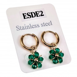 ∅14mm Oorringen Verguld RVS Oorbellen Groen Kristallen Bloemhanger