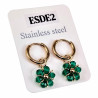 ∅14mm Oorringen Verguld RVS Oorbellen Groen Kristallen Bloemhanger