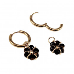 ∅17mm x 2,5mm Oorringen Dames - Verguld RVS - Gefacetteerde Tijgeroogkralen Bloem Hanger - Bungelende Oorbellen