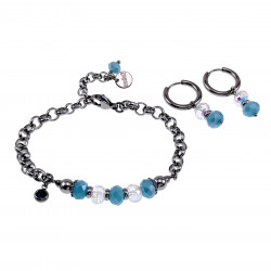 Armband Dames - Gepolijst RVS - Ronde Schakelarmband met Turquoise Kristallen