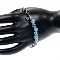 Armband Dames - Gepolijst RVS - Ronde Schakelarmband met Turquoise Kristallen