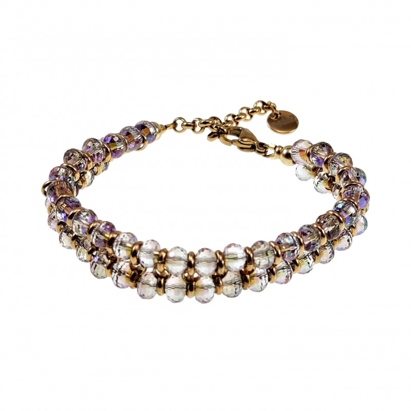 Dubbele Armband Dames - Verguld RVS - Kleurrijke Oostenrijkse Kristallen Kralenarmband - Verstelbaar