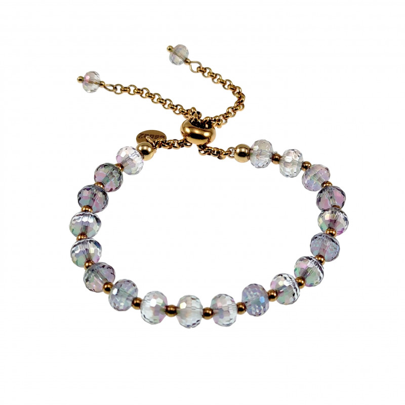 Verguld RVS - Paarse Tinten Oostenrijkse Kristallen Kralenarmband Dames