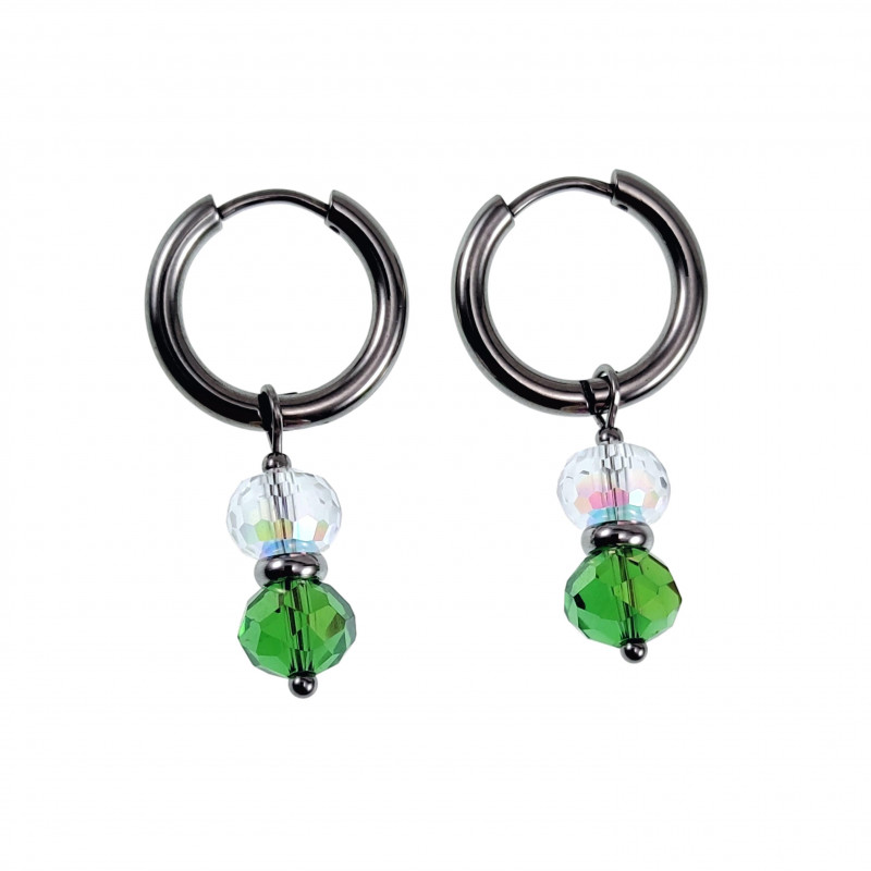 ∅18mm RVS Oorringen met Groen Gefacetteerde Kristalkrallen Hanger ∅18mm RVS Oorringen met Groen Gefacetteerde Kristalkrallen Hanger