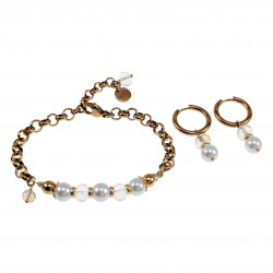 Verguld RVS - Ronde Schakelarmband met Witte Schelpparel en Kristallen