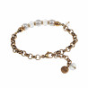 Verguld RVS - Ronde Schakelarmband met Witte Schelpparel en Kristallen