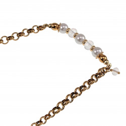Verguld RVS - Ronde Schakelarmband met Witte Schelpparel en Kristallen