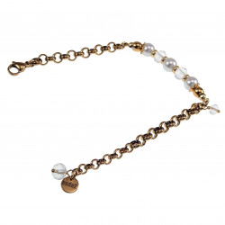 Verguld RVS - Ronde Schakelarmband met Witte Schelpparel en Kristallen