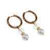 Verguld RVS Oorbellen met Witte Schelpparel en kristallen Hanger