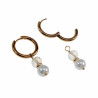 Verguld RVS Oorbellen met Witte Schelpparel en kristallen Hanger
