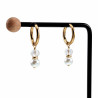 Verguld RVS Oorbellen met Witte Schelpparel en kristallen Hanger