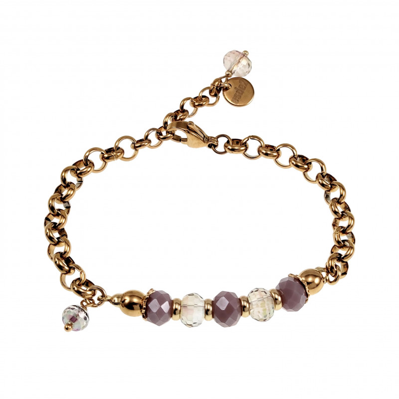 Verguld RVS - Ronde Schakelarmband met Paarse Kristallen Verstelbaar Verguld RVS - Ronde Schakelarmband met Paarse Kristallen Verstelbaar