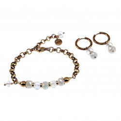 Verguld RVS - Ronde Schakelarmband met Gebroken Witte Kristallen
