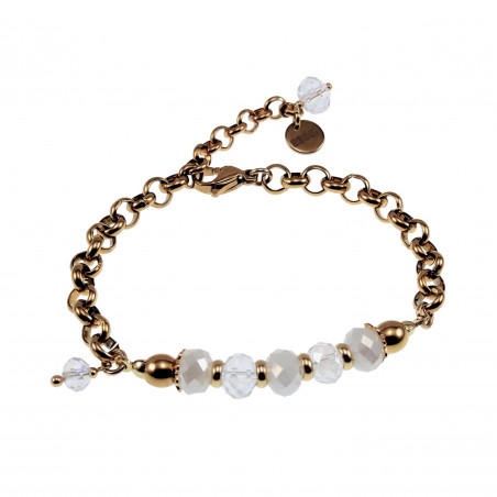 Verguld RVS - Ronde Schakelarmband met Gebroken Witte Kristallen