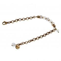 Verguld RVS - Ronde Schakelarmband met Gebroken Witte Kristallen