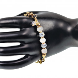 Verguld RVS - Ronde Schakelarmband met Gebroken Witte Kristallen