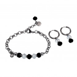 Verguld RVS - Ronde Schakelarmband met Gebroken Zwarte Kristallen