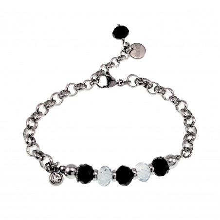 Verguld RVS - Ronde Schakelarmband met Gebroken Zwarte Kristallen