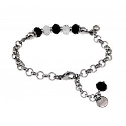 Verguld RVS - Ronde Schakelarmband met Gebroken Zwarte Kristallen