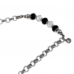 Verguld RVS - Ronde Schakelarmband met Gebroken Zwarte Kristallen