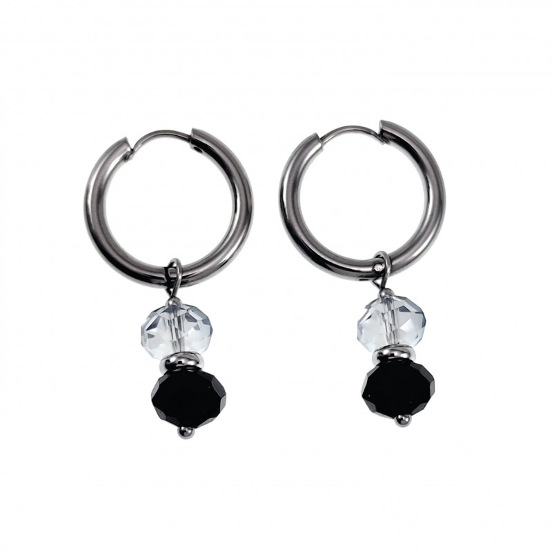 Gepolijst RVS - Oorringen met Zwarte Gefacetteerde Kristalkrallen Hanger Gepolijst RVS - Oorringen met Zwarte Gefacetteerde Kristalkrallen Hanger