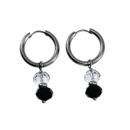 Gepolijst RVS - Oorringen met Zwarte Gefacetteerde Kristalkrallen Hanger