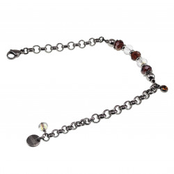 Verguld RVS - Ronde Schakelarmband met Gebroken Bruine Kristallen