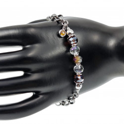 Verguld RVS - Ronde Schakelarmband met Gebroken Bruine Kristallen