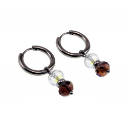 ∅18mm x 2,5mm Oorbellen Dames - Gepolijst RVS - Oorringen met Bruine Gefacetteerde Kristalkralen Hanger - Bungelende Oorbellen