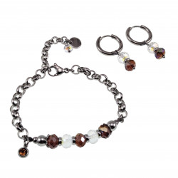 ∅18mm x 2,5mm Oorbellen Dames - Gepolijst RVS - Oorringen met Bruine Gefacetteerde Kristalkralen Hanger - Bungelende Oorbellen