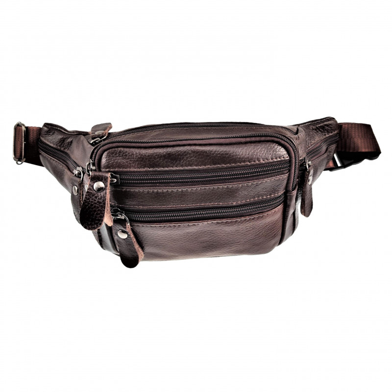 Heuptasje Unisex Donkerbruin Rundleer - Buideltas Informal Crossbodytas Heuptasje Unisex Donkerbruin Rundleer - Buideltas Informal Crossbodytas