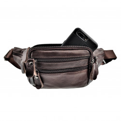 Heuptasje Unisex Donkerbruin Rundleer - Buideltas Informal Crossbodytas