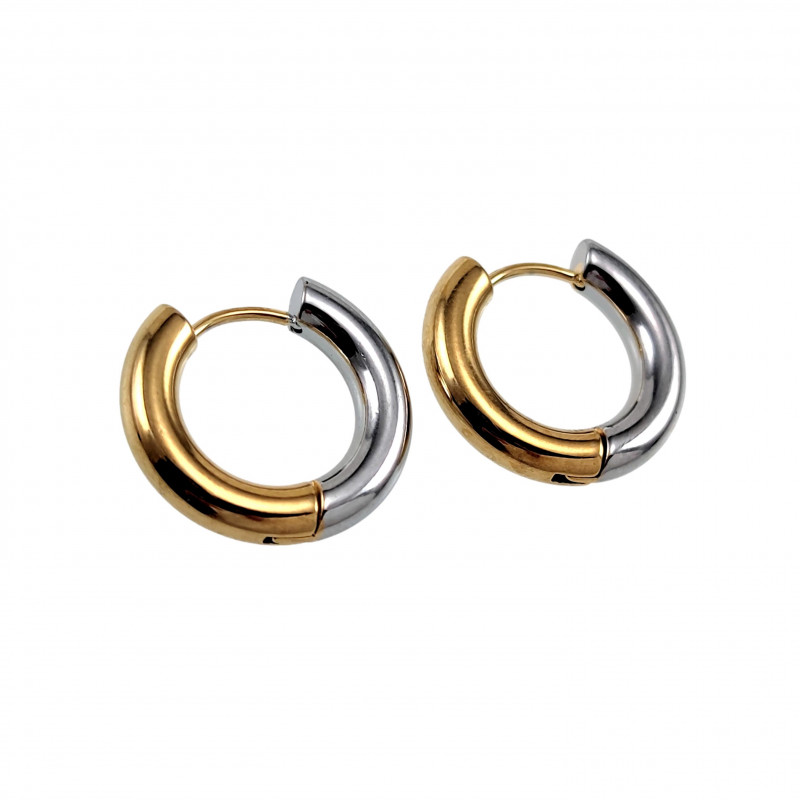 Ø20mm x 4mm Oorbellen Unisex - Gepolijst Goudkleur-Zilverkleur RVS - Bicolor Oorrigen