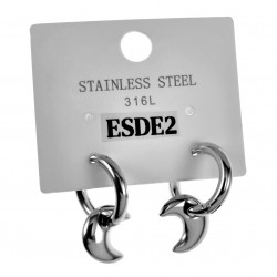 ∅18mm x 3mm Oorbellen Dames - Gepolijst RVS - Oorringen met Halve Maan Hanger